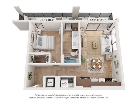 The Canal 1 Bedroom 1 Bathroom Floor Plan